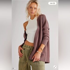 Free People Ottoman Ribbed Open Front Cardigan Sweater Nutmeg Brown M